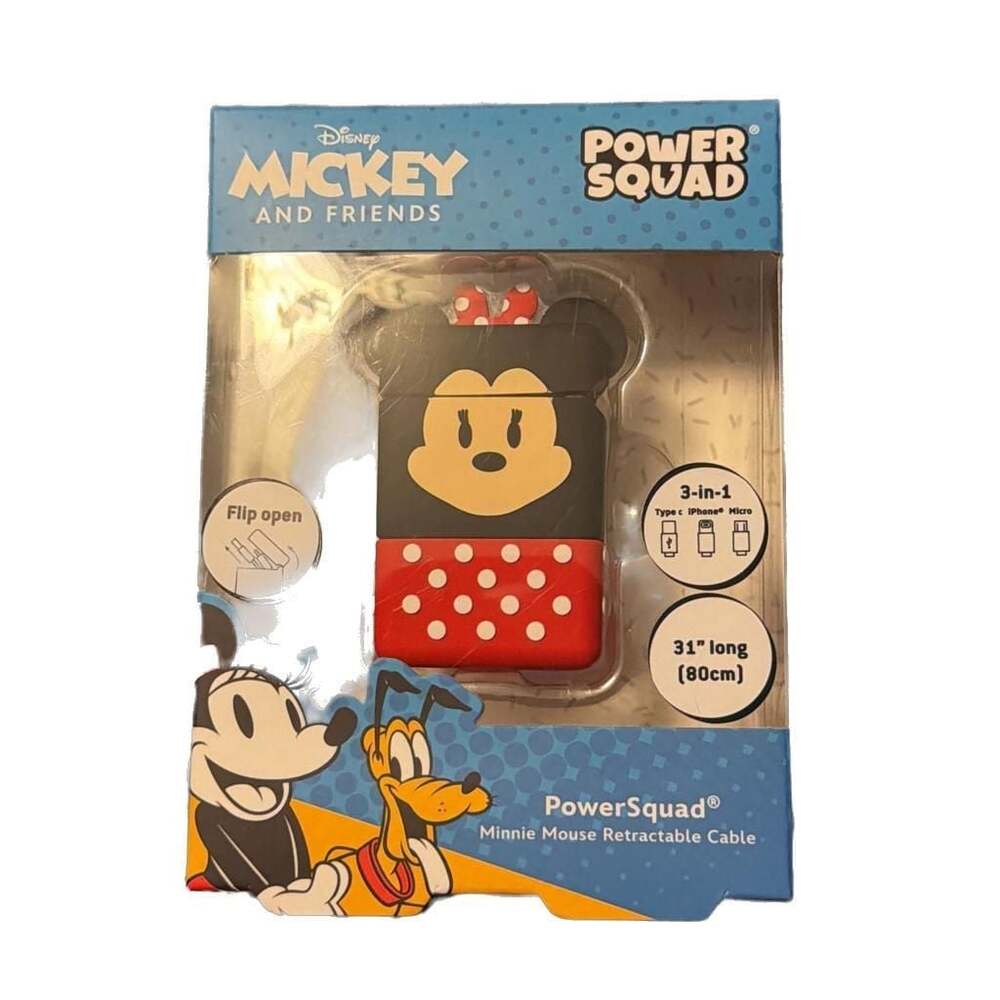 Disney Minnie Mouse Power Squad 3 in 1 Retractable Charging Cable 80cm